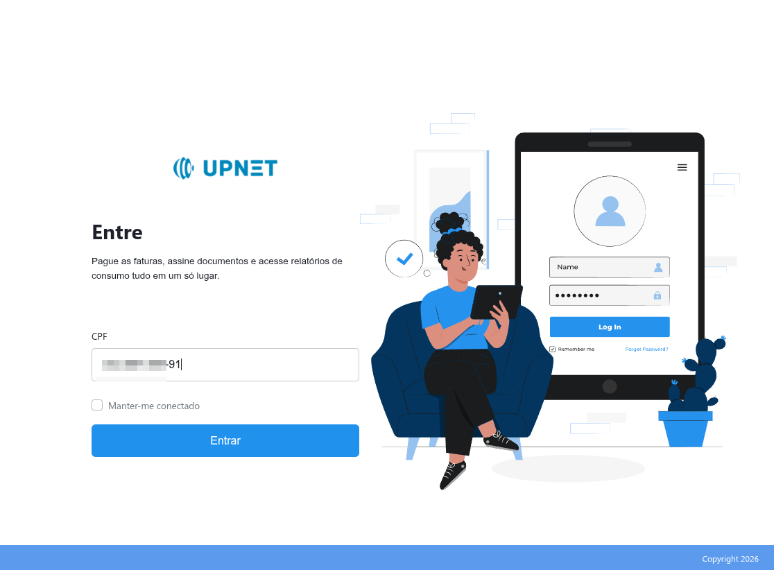 Tela de login da Central do Assinante Upnet