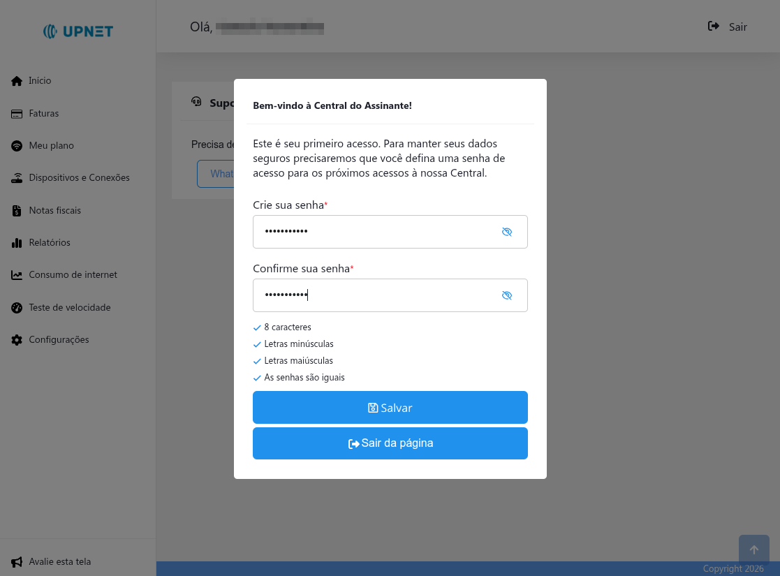 Tela de criação de senha no primeiro acesso
