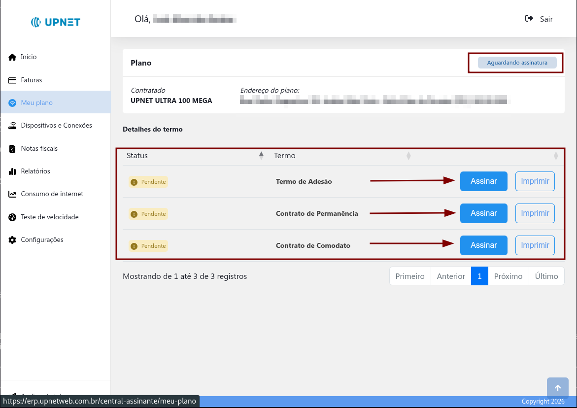 Lista de termos com status Pendente